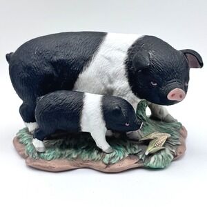 Vintage HOMCO Pig & Piglet Figurine Black White Farmhouse Decor Cottagecore